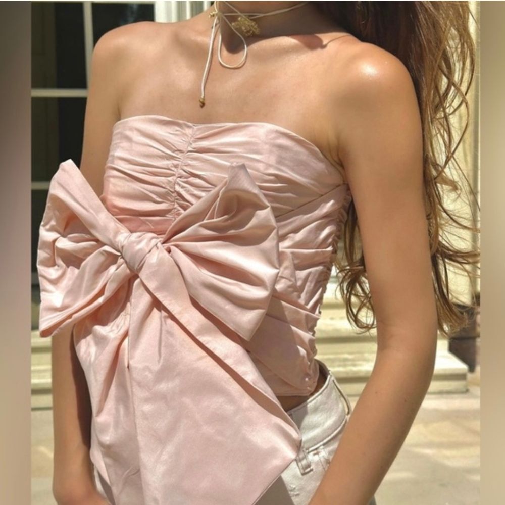 NWT ZARA TAFETA PINK BOW TOP SIZE SMALL